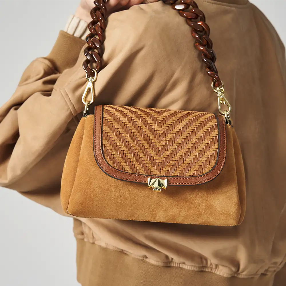 Wechselklappe - Mini Cognac Weave - cognac