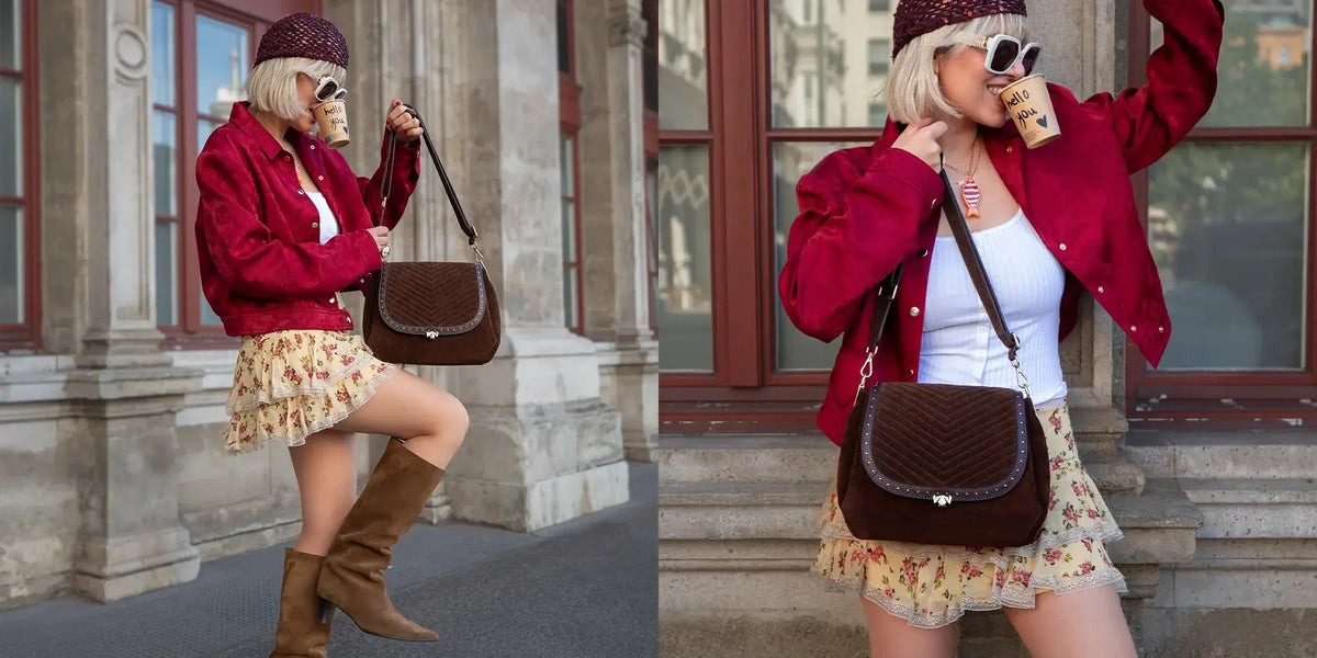 Herbst-Look mit ZOÉ LU Ledertasche in Chocolate Brown