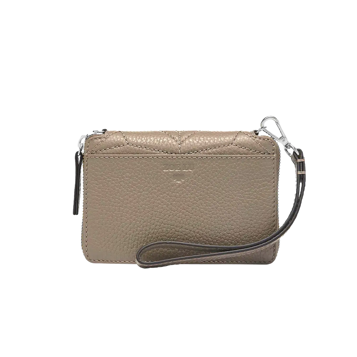 Geldbörse One For The Money helles taupe mit silberner Hardware, Rückseite mit Armschlaufe